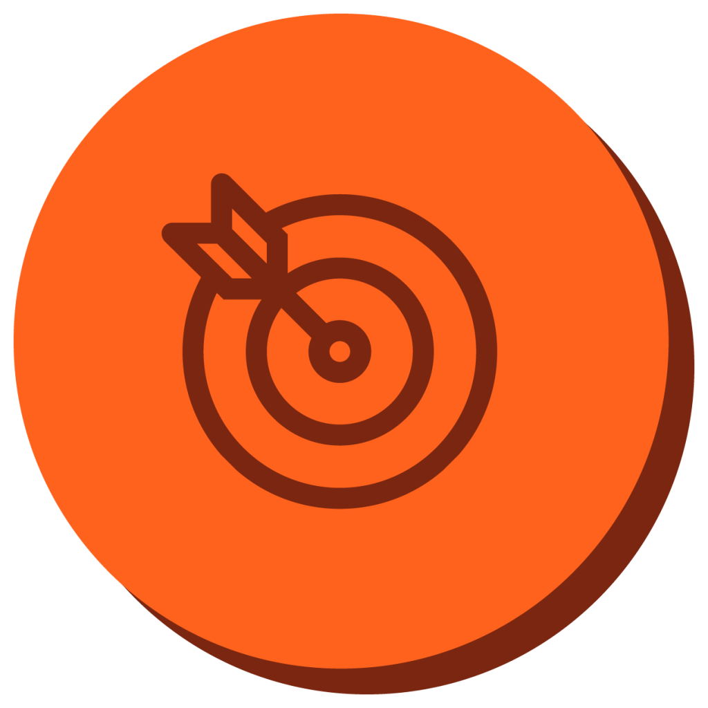 Ícone de um alvo em um círculo laranja vibrante representando a missão do Crescer.