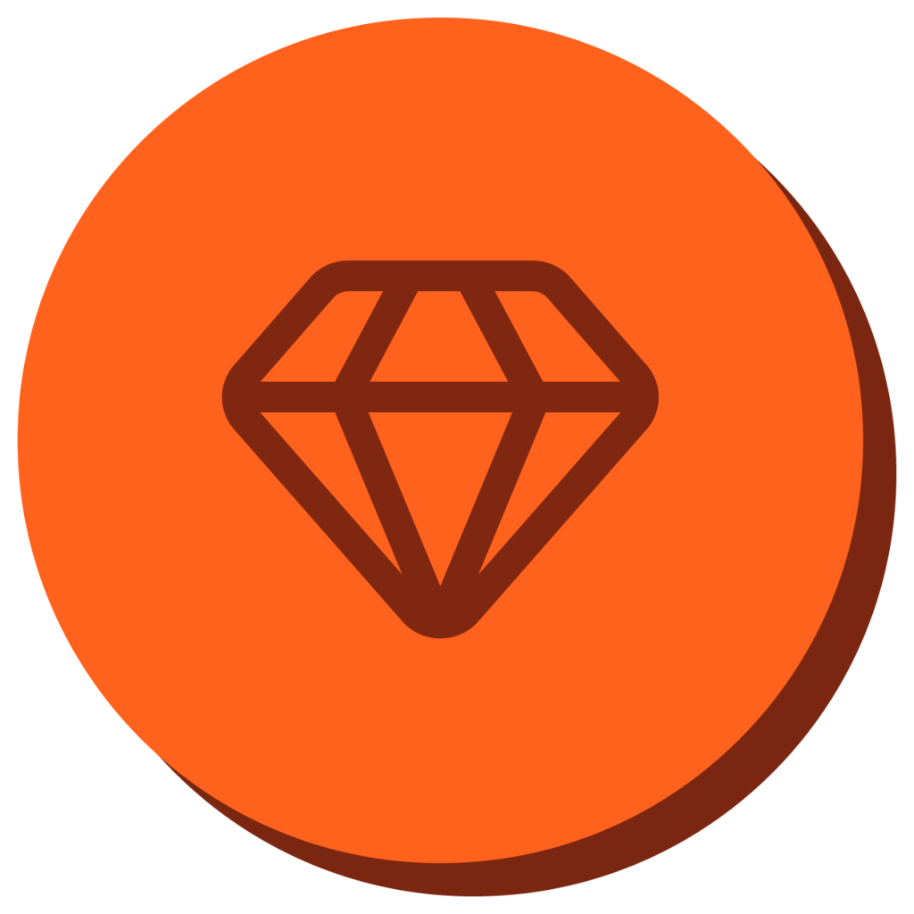Ícone de um diamantes em um círculo laranja vibrante representando os valores do Crescer.