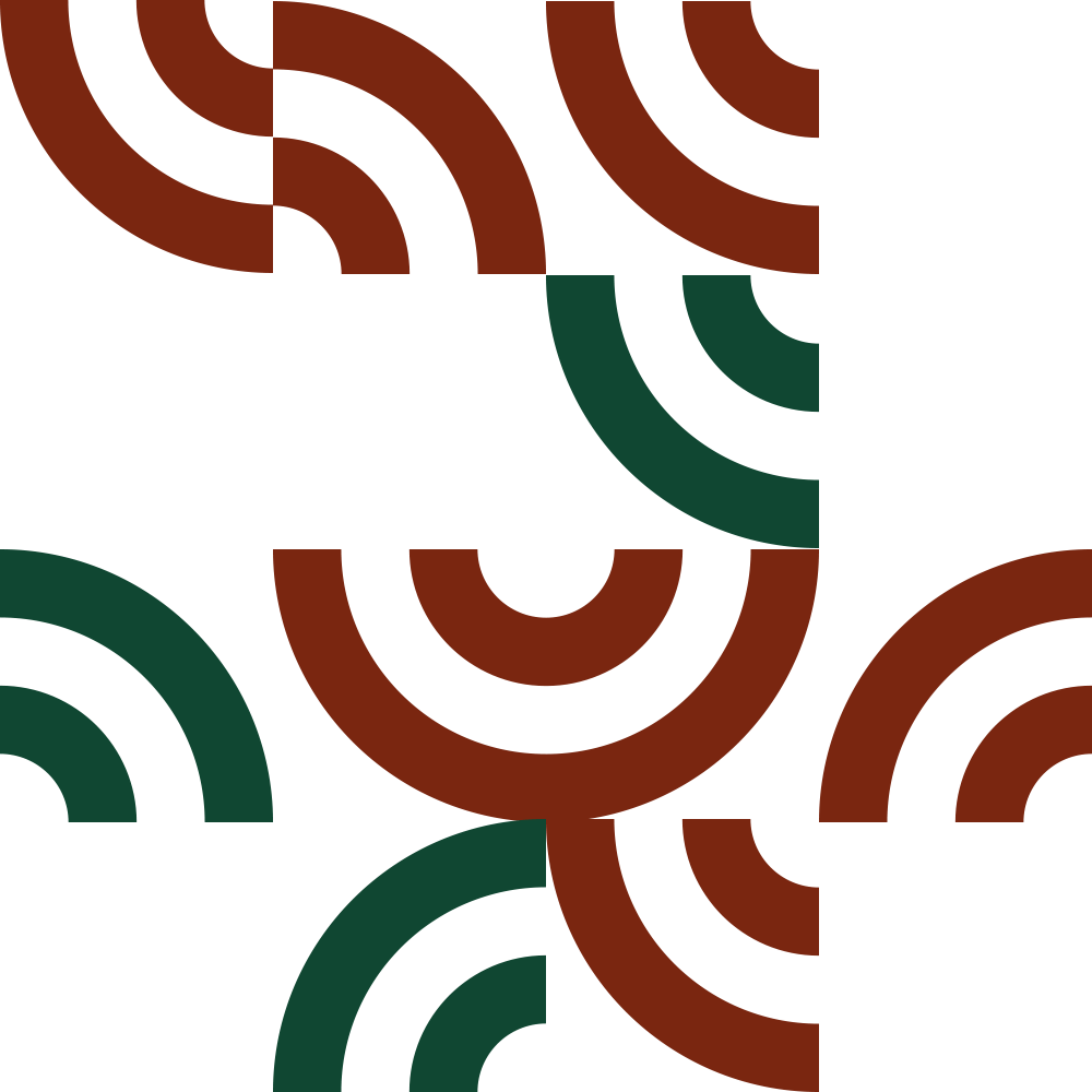 Padrão verde lousa e laranja escuro com círculos intercalados, criando um design vibrante e dinâmico.